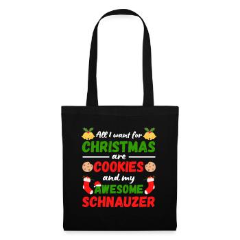 Weihnachten Schnauzer Kekse - Stoffbeutel - Schwarz - Vorne