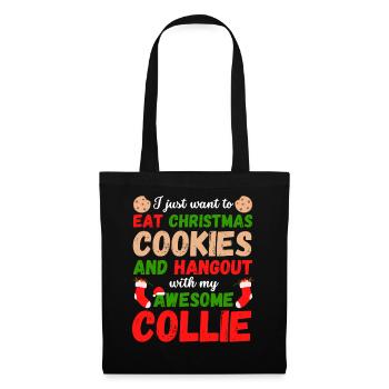 Weihnachten Collie Kekse - Stoffbeutel - Schwarz - Vorne