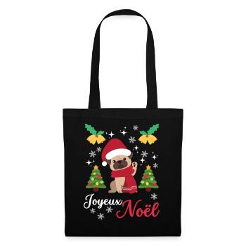 Weihnachten Süßer Mops Liebhaber Kawaii - Stoffbeutel - Schwarz - Vorne