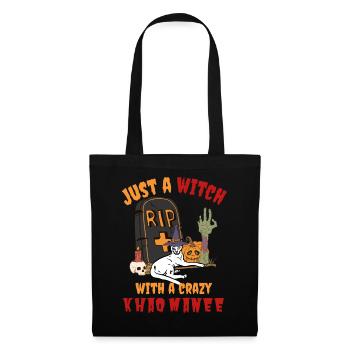 Süße und gruselige Khao Manee Halloween Katze - Stoffbeutel - Schwarz - Vorne
