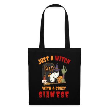 Süße und gruselige Halloween Siamkatze - Stoffbeutel - Schwarz - Vorne