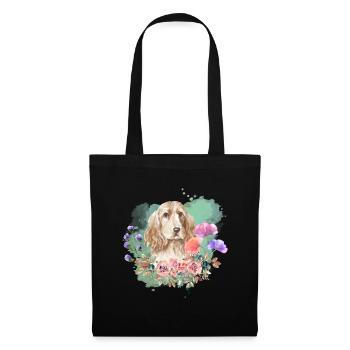 Cocker Spaniel Cottagecore Wasserfarben Blumen - Stoffbeutel - Schwarz - Vorne
