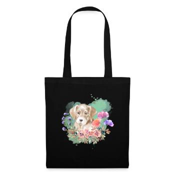 Labrador Welpe Cottagecore Wasserfarben Blumen - Stoffbeutel - Schwarz - Vorne