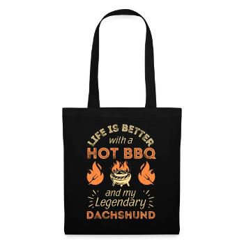 BBQ Grillen und Dackel Teckel Dachshund Liebhaber - Stoffbeutel - Schwarz - Vorne