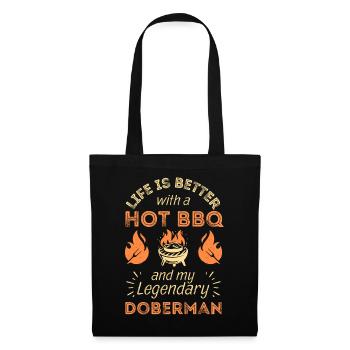 BBQ Grillen und Dobermann Hund Liebhaber - Stoffbeutel - Schwarz - Vorne