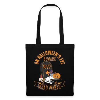 Süße und gruselige Khao Manee Halloween Katze - Stoffbeutel - Schwarz - Vorne