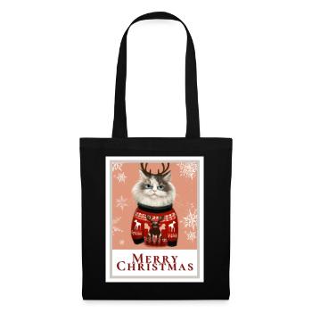 Christmas Siberian cat with reindeer on a sweater. - Tote Bag - black - Front