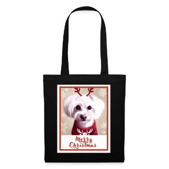 Chien maltais dans un pull de Noël rouge. - Sac en tissu - noir - Devant