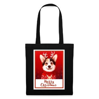 Süßer Hund (Pembroke Corgi) in einer roten Weihnacht. - Stoffbeutel - Schwarz - Vorne