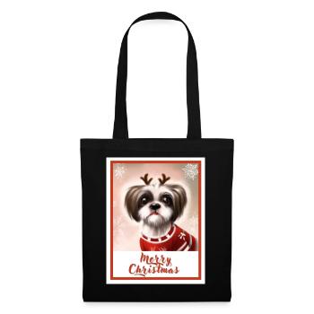 Cute Shih tzu dog in a Christmas sweater. - Tote Bag - black - Front