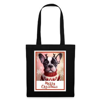 Portrait festif d’un bouledogue Français en pull. - Sac en tissu - noir - Devant