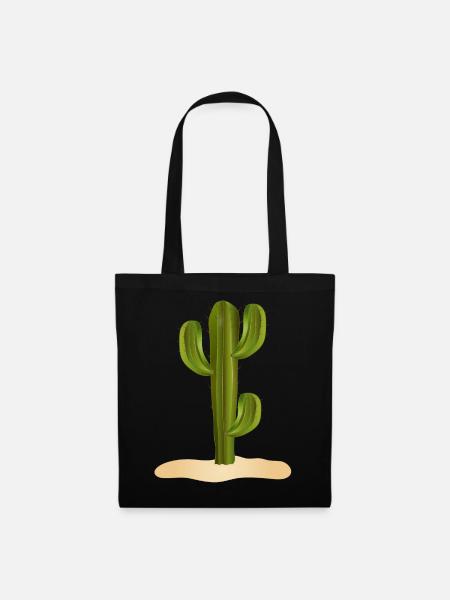 großer grüner Kaktus in der Wüste im Sand - Stoffbeutel - Schwarz