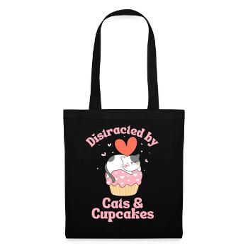 Katze Cupcake kawaii Cupcake und Katzen Liebhaber - Stoffbeutel - Schwarz - Vorne