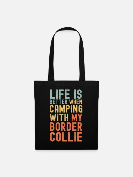 Border Collie Camping retro vintage - Stoffbeutel - Schwarz