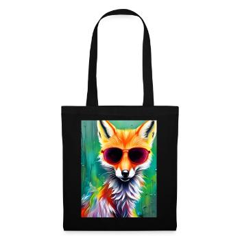 Neonfuchs mit roter Sonnenbrille - Stoffbeutel - Schwarz - Vorne
