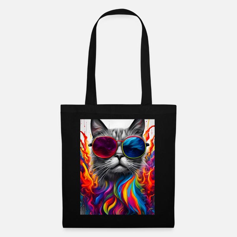 Katze mit Sonnenbrille - Stoffbeutel - Schwarz