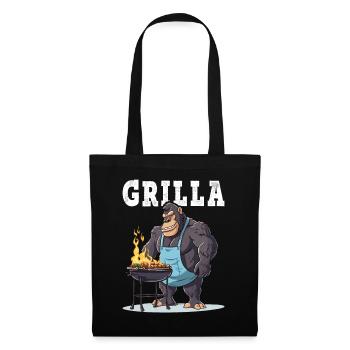 Grillen Grilla Griller Gorilla BBQ Spruch Lustig - Stoffbeutel - Schwarz - Vorne