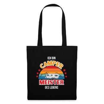 Lustiges Camping Shirt Camper Meister des Lebens - Stoffbeutel - Schwarz - Vorne