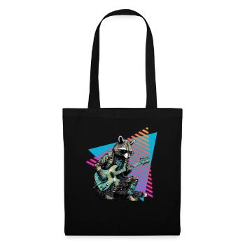Raccoon with guitar 80s style - Tote Bag - black - Front