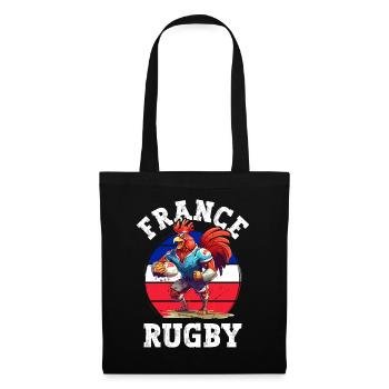 Rugby Frankreich 2023 Hahn Rugbyball Spieler Fan - Stoffbeutel - Schwarz - Vorne