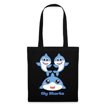 Adorable Shark Friends Cartoon Design - Sac en tissu - noir - Devant