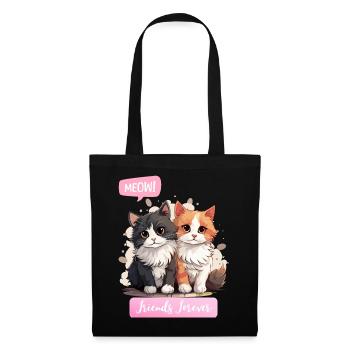 Adorable Cat Duo Friendship Illustration - Tote Bag - black - Front