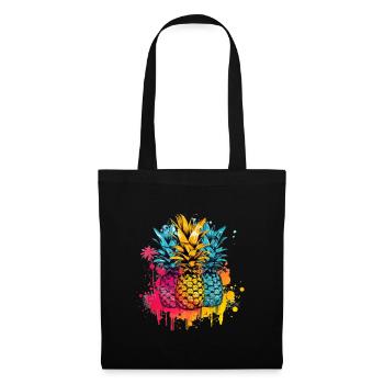 Ananas Palmen Farbkleckse Farbspritzer - Stoffbeutel - Schwarz - Vorne