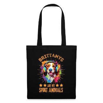 Chien breton coloré avec écouteurs - Sac en tissu - noir - Devant