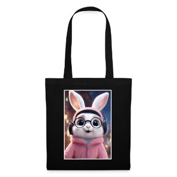 Cuddly bunny with glasses and hoodie - Tote Bag - black - Front