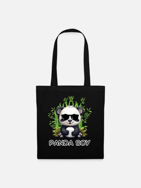 Panda Boy: Panda Design mit Brille - Stoffbeutel - Schwarz