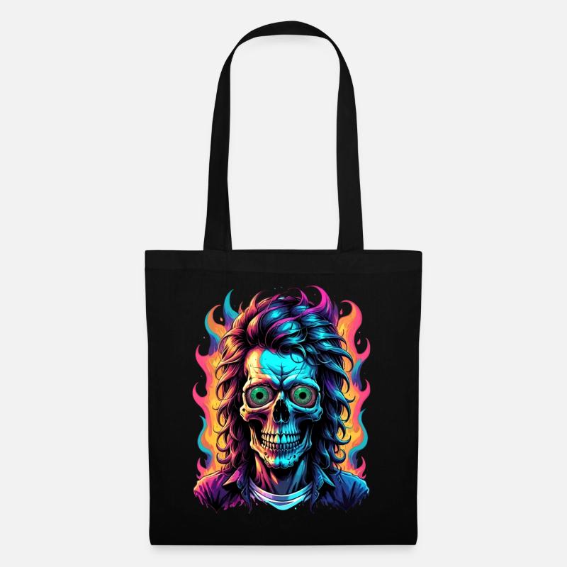 Neon Skull with Vibrant Flames - Tote Bag - black