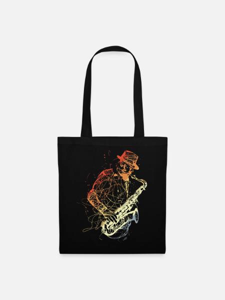 Retro Saxophonspieler Zeichnung - Stoffbeutel - Schwarz