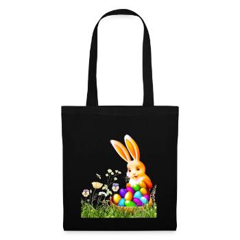 Osterhase mit bunten Eiern - Stoffbeutel - Schwarz - Vorne