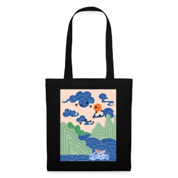 Design d’art coréen avec grues et bateau en origami - Sac en tissu - noir - Devant