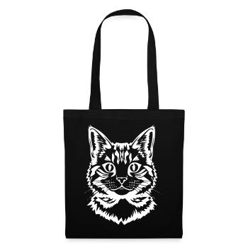 Katze weiß Katzenkopf Kätzchen Tigerkatze Geschenk - Stoffbeutel - Schwarz - Vorne