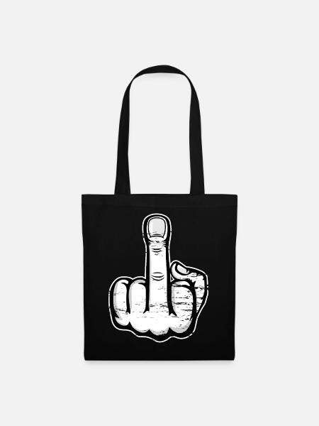 Mittelfinger Stinkefinger Design weiß used - Stoffbeutel - Schwarz