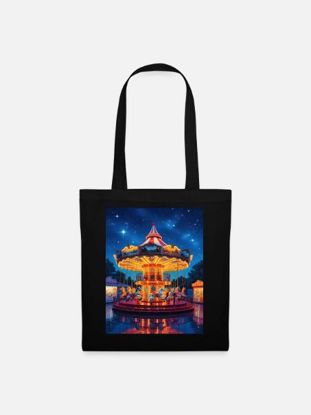 Night carousel in the glow of lights - Tote Bag - black