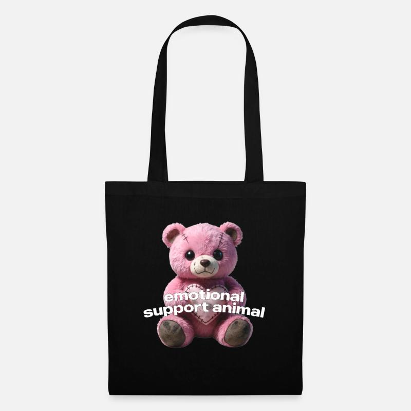 Zärtlicher rosa Bär mit Herz - Stoffbeutel - Schwarz
