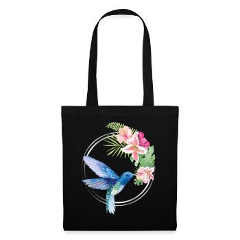 Cercle floral colibri azur - Sac en tissu - noir - Devant