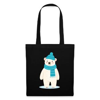 Un joli ours polaire avec chapeau et écharpe - Sac en tissu - noir - Devant
