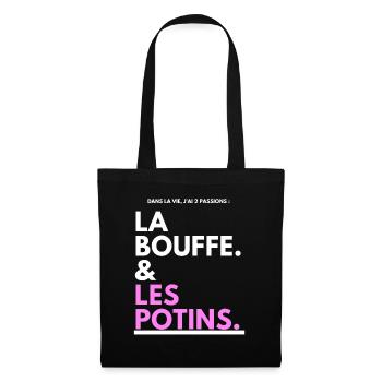 Bouffe et Potins Typo Noir Rose - Sac en tissu - noir - Devant