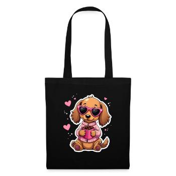 Dackel Dachshund Tekel - Stoffbeutel - Schwarz - Vorne