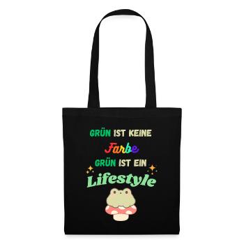 Grün ist Lifestyle – bunte Typo & Frosch - Stoffbeutel - Schwarz - Vorne