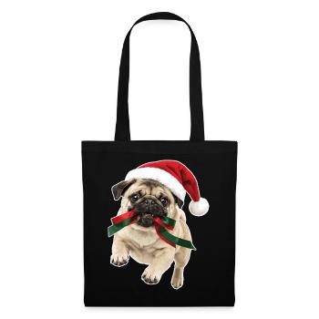 Verspielter Weihnachts Mops - Stoffbeutel - Schwarz - Vorne