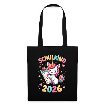 Schulkind 2026 Einschulung 2026 Schulanfang - Stoffbeutel - Schwarz - Vorne