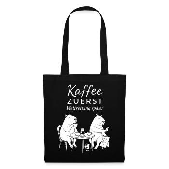 Kaffee zuerst Bärenhumor - Stoffbeutel - Schwarz - Vorne