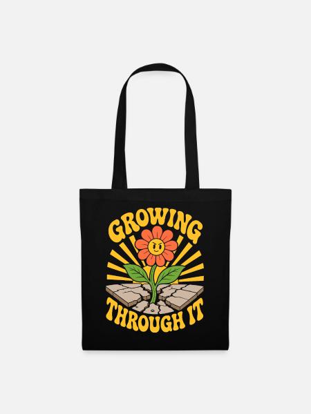 Growing Through It Blume - Stoffbeutel - Schwarz