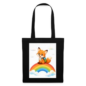 Fuchs auf Regenbogen – Aquarell - Stoffbeutel - Schwarz - Vorne