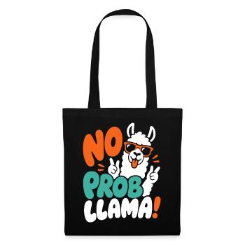 Lama mit Peace-Zeichen – No Prob Llama - Stoffbeutel - Schwarz - Vorne