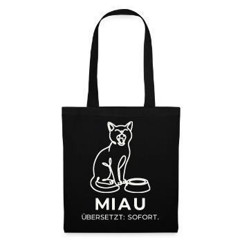 Miau übersetzt: sofort – Katze Strichzeichnung - Stoffbeutel - Schwarz - Vorne